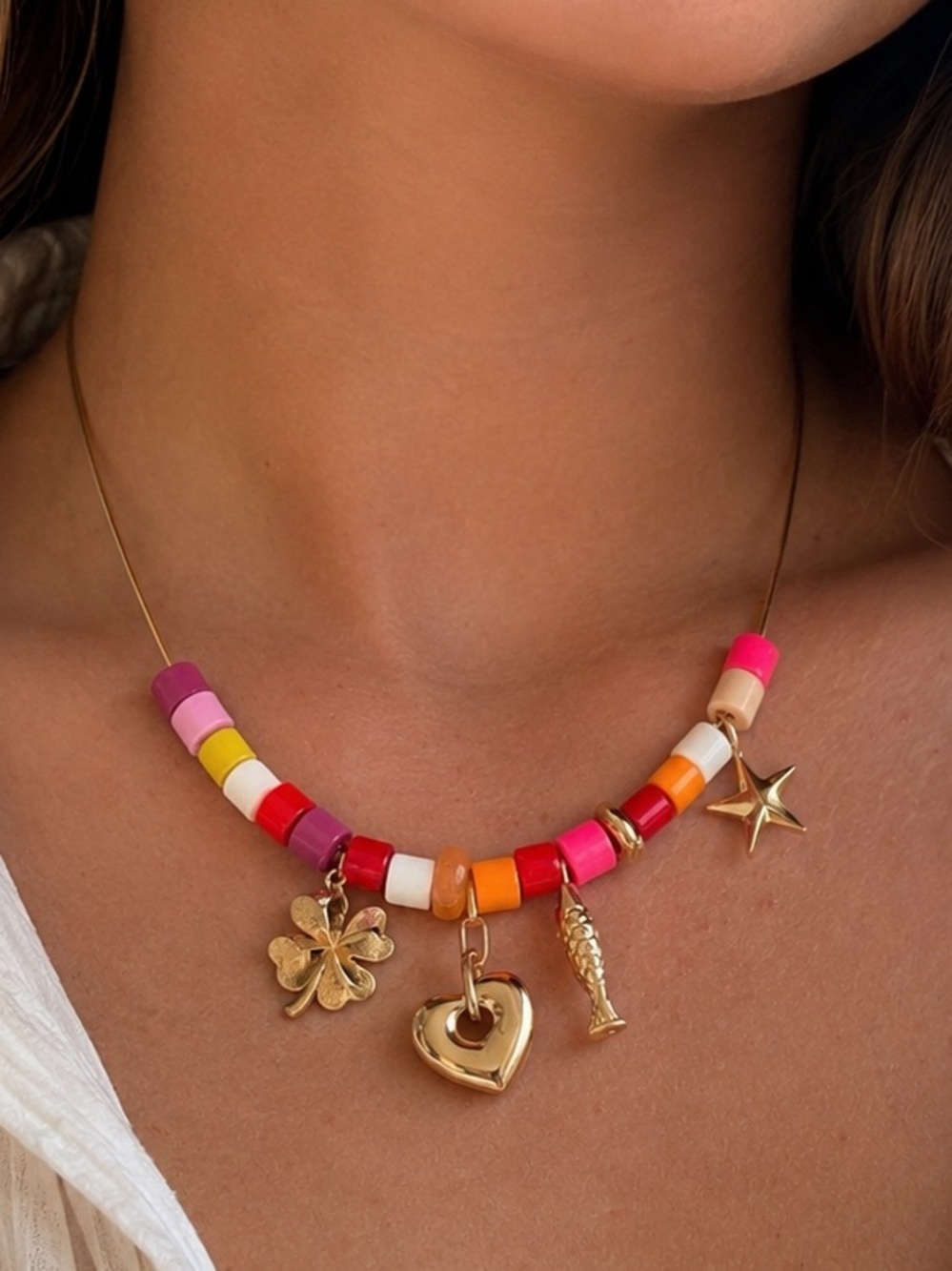 Anthropologie Multicolor Beaded Necklace with Gold Charms